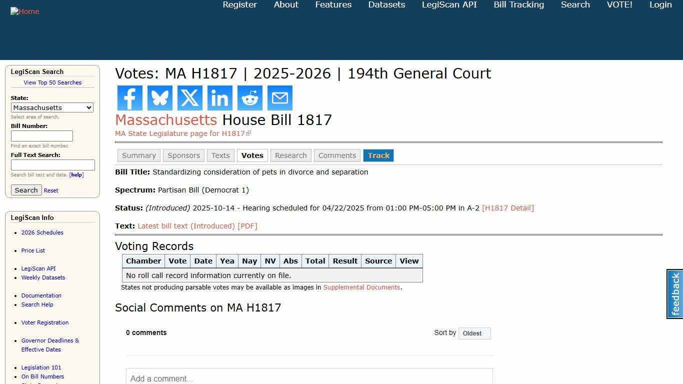 Votes: MA H1817 2025-2026 194th General Court LegiScan